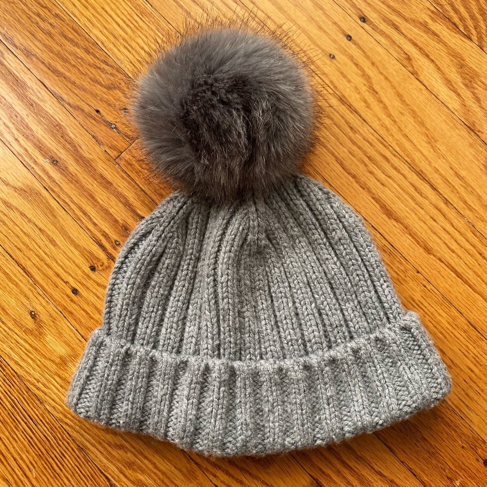 J.Crew Ribbed beanie with faux-fur pom-pom
